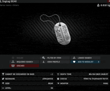 a screenshot of a dog tag that says dogtag bear on it