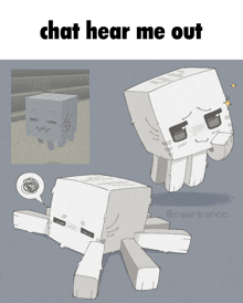 a drawing of a skeleton with the words chat hear me out above it