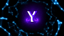 the letter y is surrounded by glowing blue lines