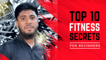 a man with a beard stands in front of a red background with the words top 10 fitness secrets for beginners