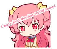 a drawing of a girl with the words " i hate bad dandys world team " on the bottom