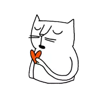 a drawing of a cat holding a red heart