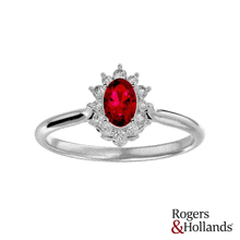 a rogers & hollands ring with a ruby and diamonds