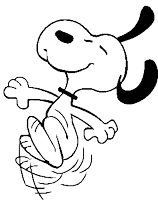a black and white drawing of snoopy jumping in the air with his eyes closed