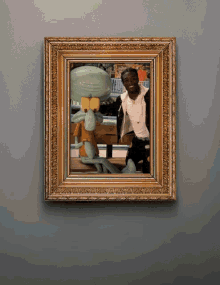 a picture of a man and squidward from spongebob squarepants in a gold frame