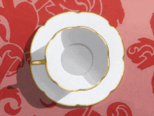 a drawing of a cup and saucer with the letter o on it