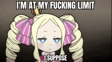 a cartoon of a girl with a crown on her head says " i 'm at my fucking limit "