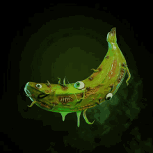 a cartoon drawing of a green banana with a smiley face