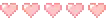 a row of pink hearts on a white background .