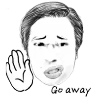 a black and white drawing of a woman 's face with the words go away underneath it