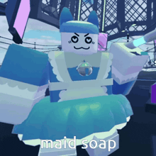 a cartoon character in a maid dress with the words maid soap written below it