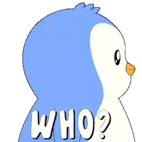 a blue and white penguin with the words who written on its back