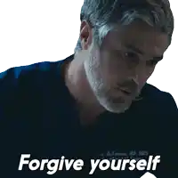 a man with a beard has the words forgive yourself on his face