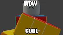 a cartoon character with the words wow cool on his head