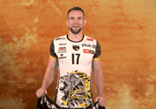 a man wearing a jersey that says plus on it