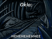 a cartoon of a man in a cave with the words " okia " on the bottom right