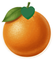 an orange with a green heart shaped leaf on top of it