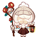 a cookie run character is holding a lantern and standing next to a tree .