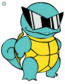 a cartoon squirtle wearing sunglasses and a yellow shell