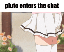 a picture of a girl with the words pluto enters the chat below her