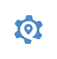 a blue gear with a pin in the middle