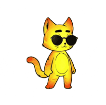 a yellow cat with sunglasses and a cane
