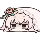 a cartoon girl with a rose in her hair is laying down and making a funny face .