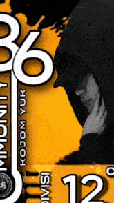 a poster with a man in a hood and the number 36