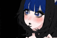 a girl with blue hair and a choker on her neck