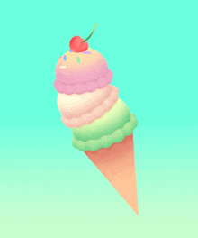 an ice cream cone with a red cherry on top
