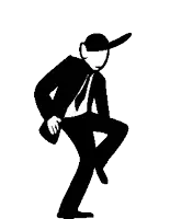 a pixel art drawing of a man in a suit and tie dancing .