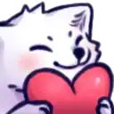 a white cartoon dog is holding a red heart in its paws .