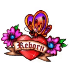 a tattoo of a heart with the word reborn on it