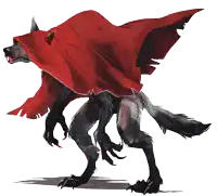 a drawing of a werewolf wearing a red cloak