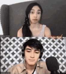 a man and a woman are having a video call on a computer .