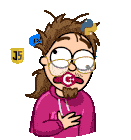 a cartoon of a man with a sticker on his face that says js on it