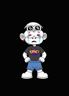 a cartoon character wearing a black shirt that says epic