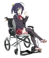 a girl in a school uniform is sitting in a wheelchair with the letters k on it