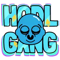 a cartoon drawing of a skull with the words " hodl gang " written below it