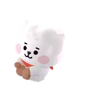 a white stuffed animal with a red scarf around its neck is sitting on a white surface .