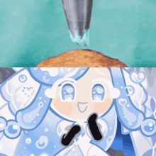 a drawing of a girl with blue hair and white wings