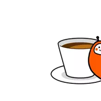 a cartoon drawing of a cup of coffee and a worm with korean writing above it