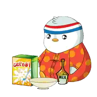 a box of cereal sits next to a bowl of cereal and a carton of milk