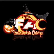 a logo for formosa annie chintya with a pumpkin and a black cat