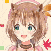 a close up of a girl 's face with a pink hat on