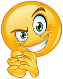 a cartoon smiley face is smiling and holding his hand to his face .