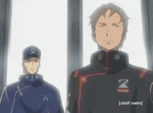 a man with the letter z on his jacket is standing next to another man