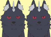 three cartoon animals with horns and red eyes