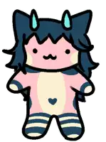 a cartoon drawing of a cat with a mustache and striped socks