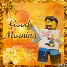 a picture of a lego man holding a megaphone that says " blame john "